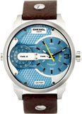 Diesel Mini Daddy LIght Blue Dial Brown Leather Strap Watch For Men - DZ7321 Authentic Buy Shop Now