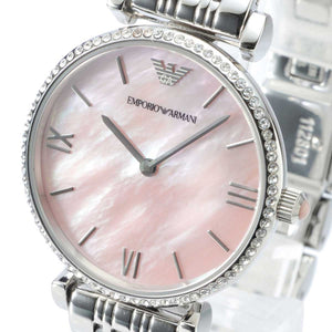 Emporio Armani Classic Gianni T Bar Crystals Pink Dial Silver Steel Strap Watch For Women - AR1781 Authentic Buy Shop Now