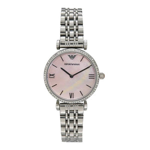 Emporio Armani Gianni T Bar Pink Mother of Pearl Dial Silver Steel Strap Watch For Women - AR1779 Authentic Buy Shop Now