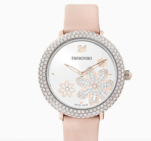Swarovski Crystal Quartz Pink Dial Pink Leather Strap Watch for Women - 5575217 Authentic Buy Shop Now