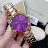 Michael Kors Slim Runway Purple Dial Rose Gold Steel Strap Watch for Women - MK3293 Authentic Buy Shop Now