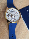 Tommy Hilfiger Decker White Dial Blue Rubber Strap Watch for Men - 1791353 Authentic Buy Shop Now