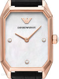Emporio Armani Gioia Quartz Mother of Pearl Dial Black Leather Strap Watch For Women - AR11390 Authentic Buy Shop Now
