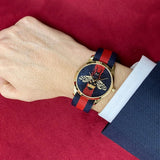 Gucci G Timeless Bee Red & Blue Dial Red Two Tone Nylon Strap Watch For Men - YA1264061 Authentic Buy Shop Now