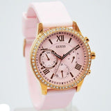 Guess Solar Rose Gold Dial Pink Rubber Strap Watch For Women - W1135L2 Authentic Buy Shop Now