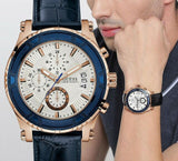 Guess Pinnacle Chronograph White Dial Blue Leather Strap Watch For Men - W0673G6 Authentic Buy Shop Now