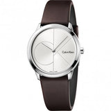 Calvin Klein Minimal Silver Dial Brown Leather Strap Watch for Men - K3M221G6 Authentic Buy Shop Now