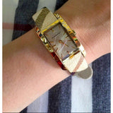 Burberry Pioneer Gold Dial Haymarket Beige Leather Strap Watch for Women - BU9509 Authentic Buy Shop Now
