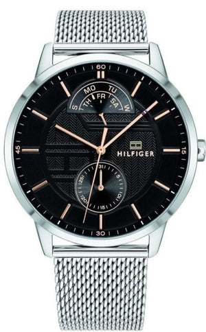Tommy Hilfiger Hunter Quartz Black Dial Silver Steel Strap Watch for Men - 1791610 Authentic Buy Shop Now