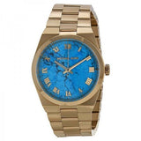 Michael Kors Channing Turquoise Dial Gold Steel Strap Watch For Women - MK5894 Authentic Buy Shop Now