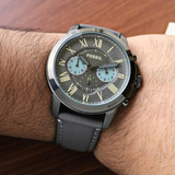 Fossil Grant Chronograph Gunmetal Grey Dial Grey Leather Strap Watch for Men - FS5183 Authentic Buy Shop Now