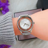 Marc Jacobs Tether Transparent Silver Dial Silver Steel Strap Watch for Women - MBM3412 Authentic Buy Shop Now