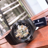 Maserati Potenza Skeleton Limited Edition Black Dial Black Leather Strap Watch For Men - R8821108027 Authentic Buy Shop Now