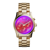 Michael Kors Runway Iridescent Pink Dial Gold Steel Strap Watch for Women - MK5939 Authentic Buy Shop Now