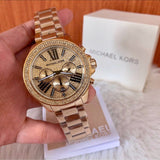 Michael Kors Wren Chronograph Crystal Pave Gold Dial Gold Steel Strap Watch for Women - MK6095 Authentic Buy Shop Now