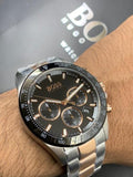 Hugo Boss Here Chronograph Black Dial Two Tone Steel Strap Watch for Men - 1513757 Authentic Buy Shop Now