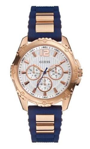 Guess Interpid White & Rose Gold Dial Blue Silicone Strap Watch For Women - W0325L8 Authentic Buy Shop Now