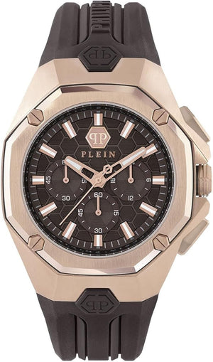 Philipp Plein Octagon Rose Gold Dial Brown Silicone Strap Watch for Men - PWTBA0223 Authentic Buy Shop Now