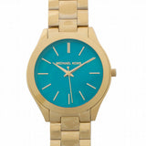 Michael Kors Slim Runway Blue Mother of Pearl Dial Gold Steel Strap Watch for Women - MK3492 Authentic Buy Shop Now