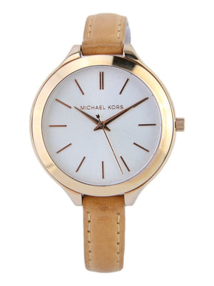 Michael Kors Runway Slim Quartz White Dial Beige Leather Strap Watch For Women - MK2284 Authentic Buy Shop Now