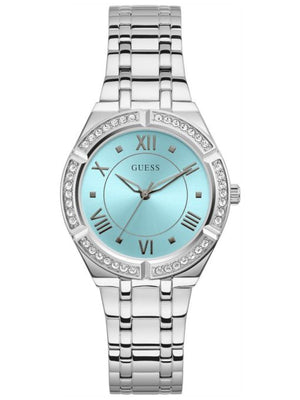 Guess Cosmo Diamonds Turquoise Dial Silver Steel Strap Watch for Women - GW0033L7 Authentic Buy Shop Now