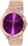 Michael Kors Slim Runway Purple Dial Rose Gold Steel Strap Watch for Women - MK3293 Authentic Buy Shop Now