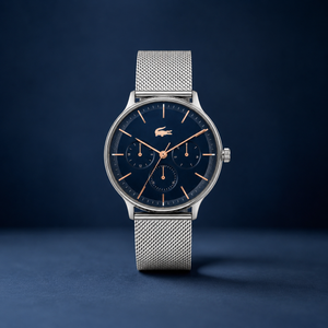 Lacoste Club Multifunction Blue Dial Silver Mesh Strap Watch for Men - 2011228 Authentic Buy Shop Now