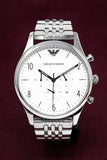 Emporio Armani Classic Chronograph Silver Dial Silver Steel Strap Watch For Men - AR1879 Authentic Buy Shop Now