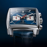 Tag Heuer Monaco Automatic Chronograph Blue Dial Blue Leather Strap Watch for Men - CBL2111.FC6453 Authentic Buy Shop Now