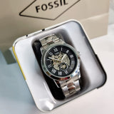 Fossil Grant Skeleton Black Dial Silver Steel Strap Watch for Men - ME3055 Authentic Buy Shop Now