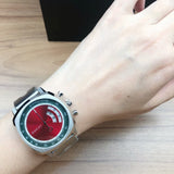 Gucci Grip Quartz Chronograph Red Dial Silver Steel Strap Watch For Men - YA157303 Authentic Buy Shop Now