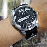 Diesel Mini Daddy Black Silver Dial Black Leather Strap Watch For Men - DZ7307 Authentic Buy Shop Now
