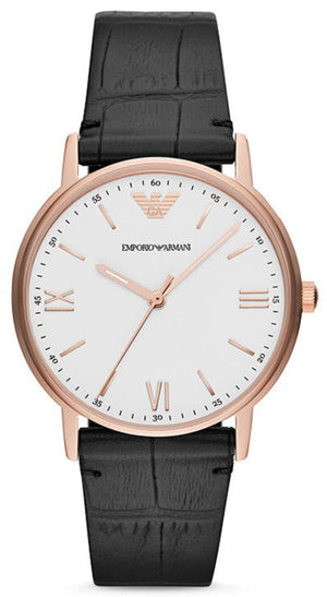 Emporio Armani Kappa Quartz White Dial Black Leather Strap Watch For Men - AR80015 Authentic Buy Shop Now