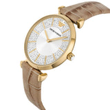 Emporio Armani Gianni T Bar Crystals Silver Dial Brown Leather Strap Watch For Women - AR11518 Authentic Buy Shop Now