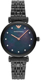 Emporio Armani Gianni T-Bar Quartz Black Mother of Pearl Dial Black Steel Strap Watch For Women - AR11268 Authentic Buy Shop Now