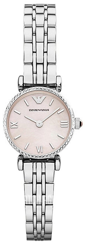 Emporio Armani Classic Gianni T Bar Crystals Pink Dial Silver Steel Strap Watch For Women - AR1781 Authentic Buy Shop Now