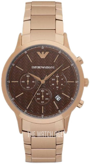 Emporio Armani Renato Chronograph Brown Dial Rose Gold Steel Strap Watch For Men - AR2504 Authentic Buy Shop Now