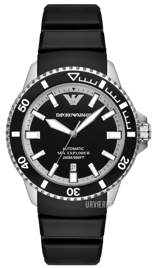 Emporio Armani Sea Explorer Automatic Black Dial Black Silicone Strap Watch For Men - AR60078 Authentic Buy Shop Now