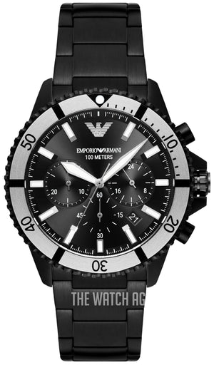 Emporio Armani Diver Chronograph Black Dial Black Steel Strap Watch For Men - AR80050 Authentic Buy Shop Now