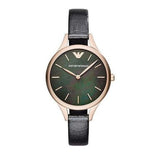 Emporio Armani Aurora Mother Of Pearl Black Dial Black Leather Strap Watch For Women - AR11056 Authentic Buy Shop Now