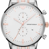 Emporio Armani Chronograph White Dial Two Tone Steel Strap Watch For Men - AR0399 Authentic Buy Shop Now