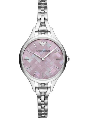 Emporio Armani Aurora Mother Of Pearl Purple Dial Silver Steel Strap Watch For Women - AR11122 Authentic Buy Shop Now