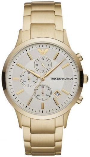 Emporio Armani Renato Chronograph White Dial Gold Steel Strap Watch For Men - AR11332 Authentic Buy Shop Now
