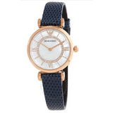 Emporio Armani Gianni T-Bar Analog Mother of Pearl Dial Blue Leather Strap Watch For Women - AR11468 Authentic Buy Shop Now