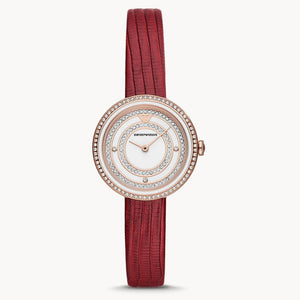 Emporio Armani Two-Hand Analog White Dial Red Leather Strap Watch For Women - AR11532 Authentic Buy Shop Now