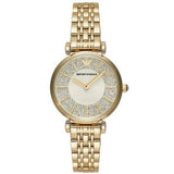 Emporio Armani Gianni T Bar Analog Crystals Gold Dial Gold Steel Strap Watch For Women - AR11608 Authentic Buy Shop Now
