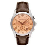 Emporio Armani Valente Chronograph Amber Dial Brown Leather Strap Watch For Men - AR1634 Authentic Buy Shop Now