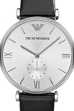 Emporio Armani Retro Analog Quartz Silver Dial Black Leather Strap Watch For Men - AR1674 Authentic Buy Shop Now