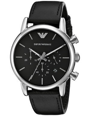 Emporio Armani Classic Chronograph Black Dial Black Leather Strap Watch For Men - AR1733 Authentic Buy Shop Now