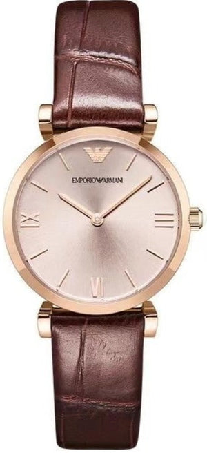 Emporio Armani Classic Quartz Pink Dial Brown Leather Strap Watch For Women - AR1911 Authentic Buy Shop Now